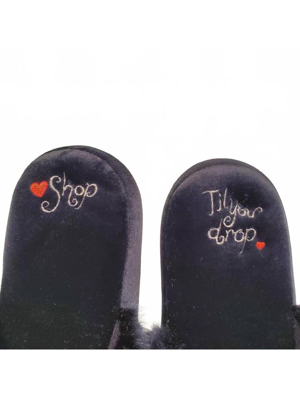 Totes Isotoner Black Faux Fur Slippers Shop Til You Drop Womens XL - Picture 7 of 11